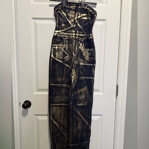 Fashion Nova Black and Gold Denim jumpsuit